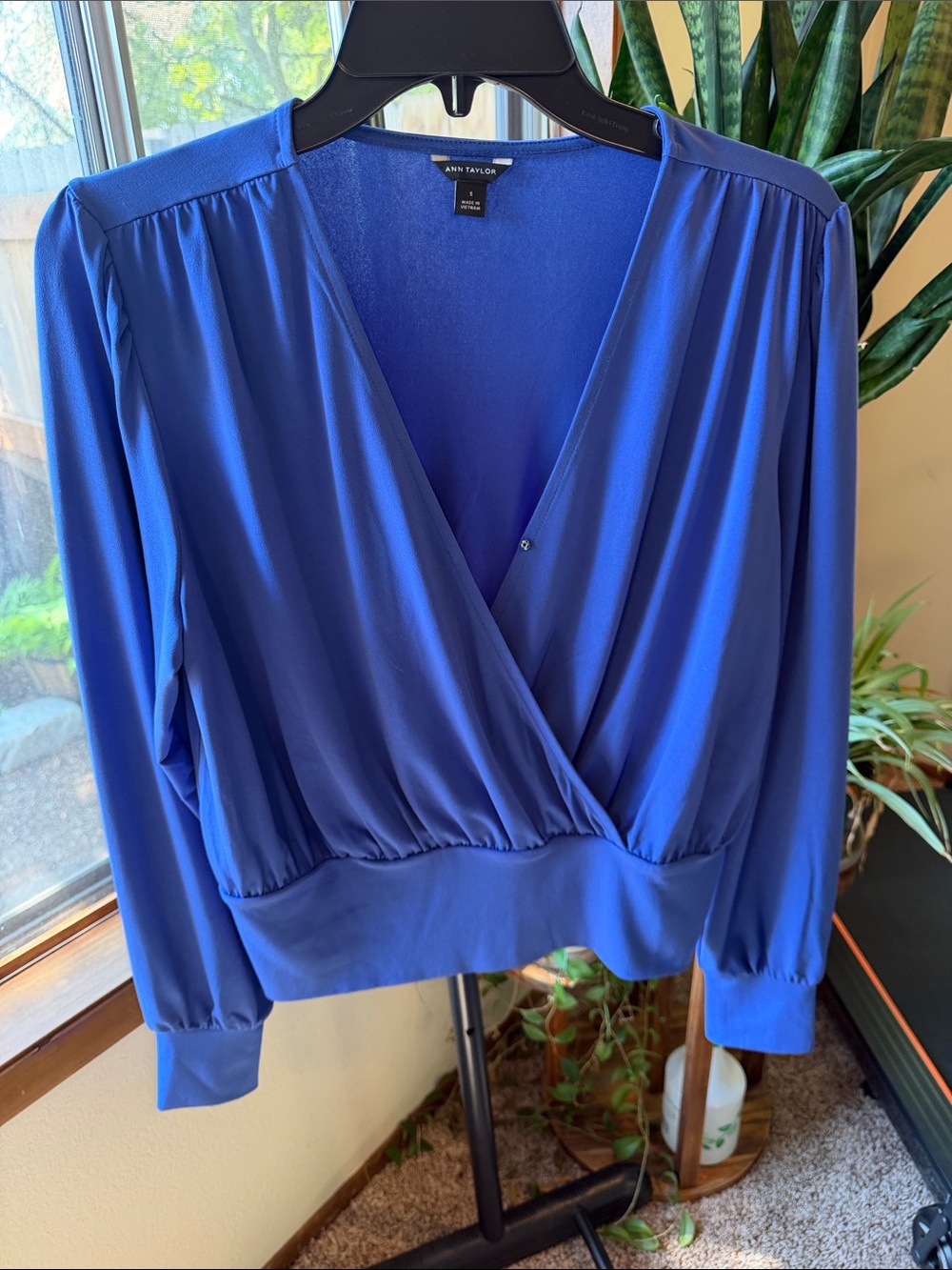 Ann Taylor Cobalt Blue Faux-Wrap Blouse